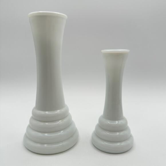 Two Milk Glass Bud Vases | Randall Art Deco Beehive Vintage Wedding Xmas Decor - Picture 8 of 13